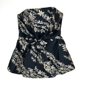 Tracey Reese Strapless Floral Top Silk/Wool Black & Beige Bustier with Bow